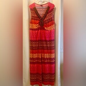Faded Glory Maxi Dress in Red, Pink & Yellow Tribal Print